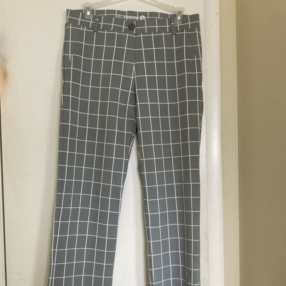 Betabrand dress pant yoga pants grey plaid